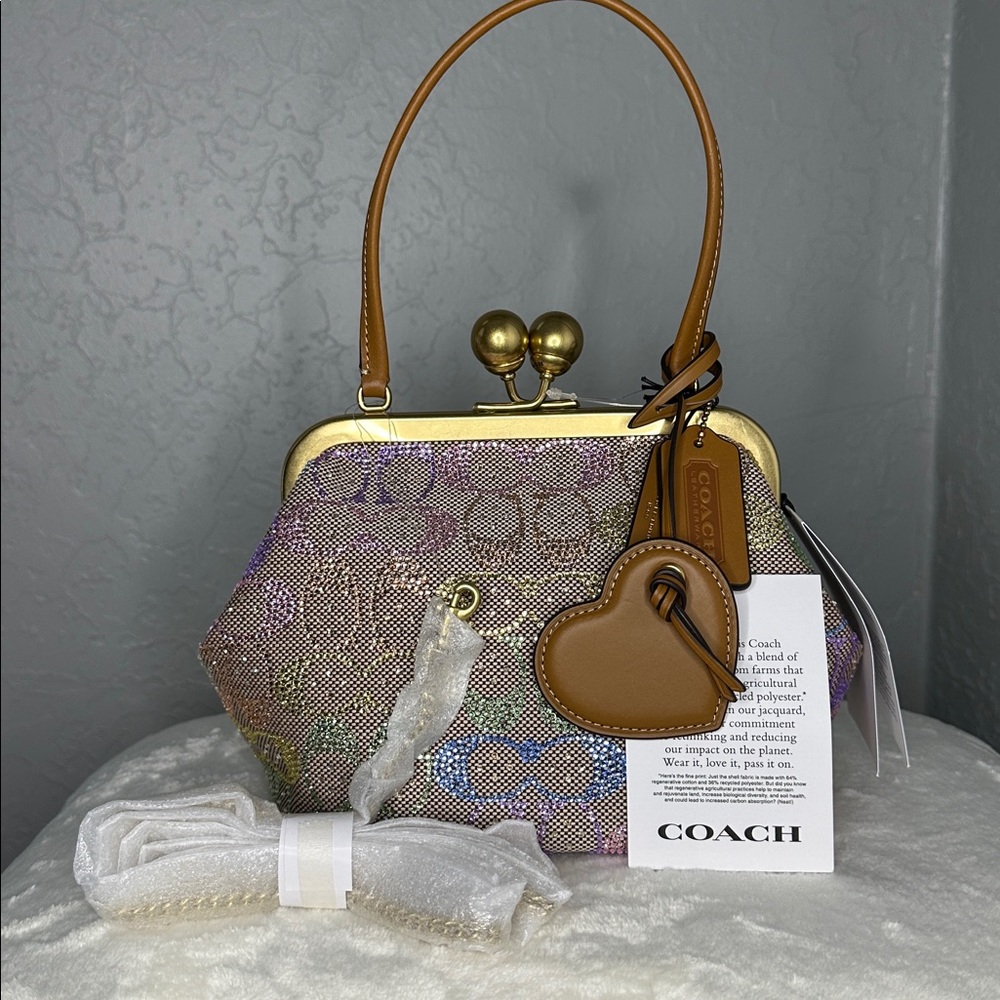 ‼️SOLD‼️Coach Kisslock Frame Bag In Crystal Signature Jacquard - Picture 8 of 8